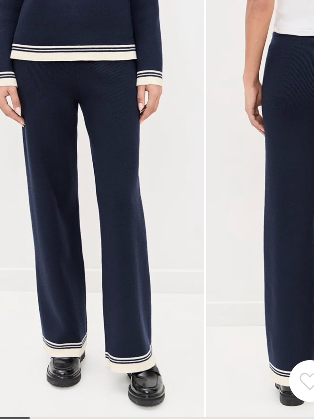 English Factory Navy Wide-Leg Knit Pants with Cream Stripe